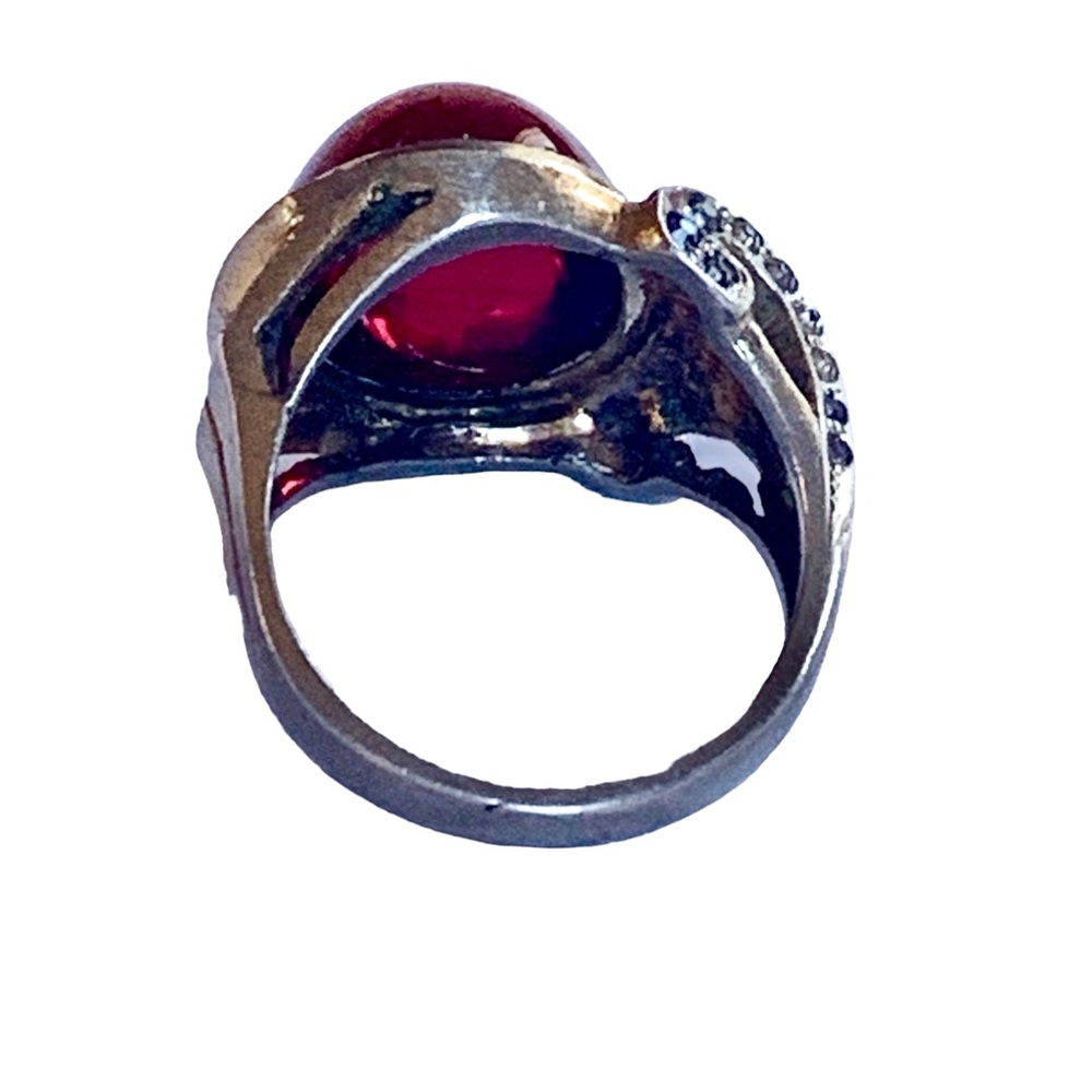 Antique Vermeil Red Cabochon Glass Sterling Silver & Gold Woman’s Ring Jewelry - Picture 8 of 9